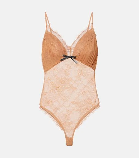 Self Portrait Embroidered lace-trimmed mesh bodysuit 1