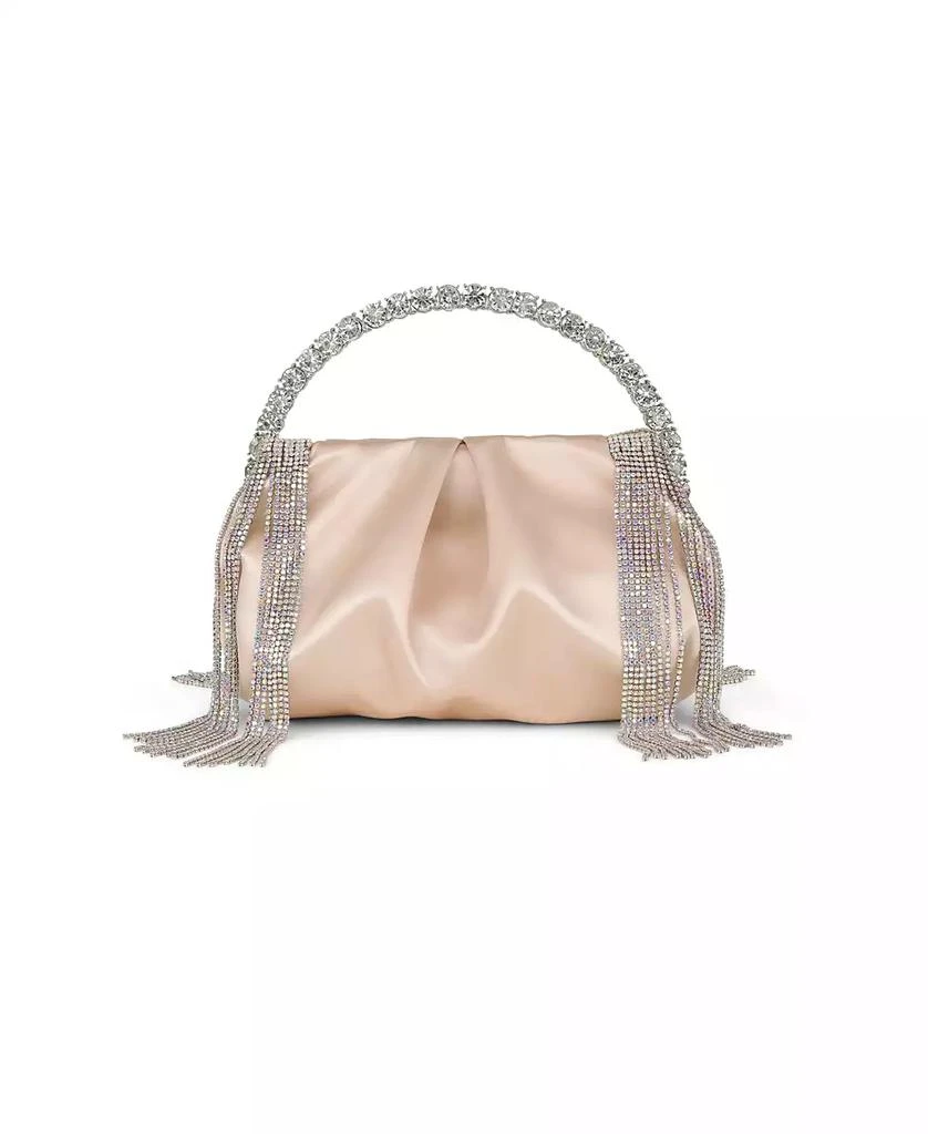 Badgley Mischka Woman's Tatiana Crystal Embellished Fringe Pouch Clutch with Crystal Handle 1