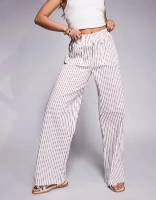 The Couture Club The Couture Club wide leg double layer stripe trouser in beige and burgundy 4