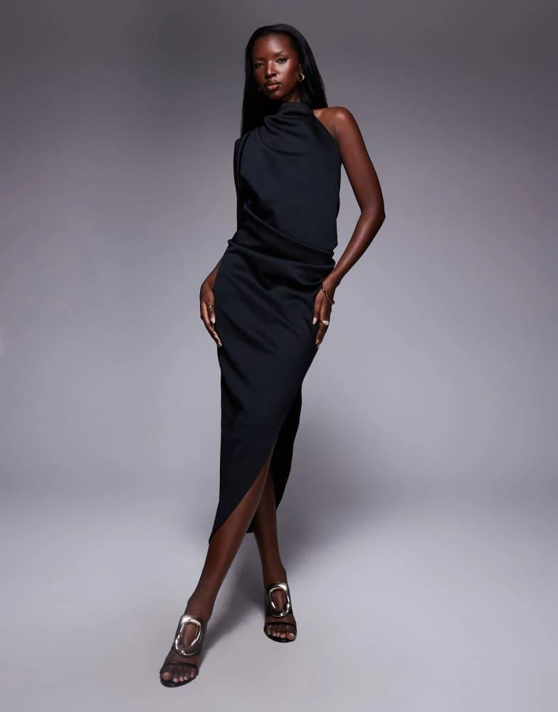 knee length dresses for ladies Stella Scuba Midi Dress Black – Expectations Too main image 1