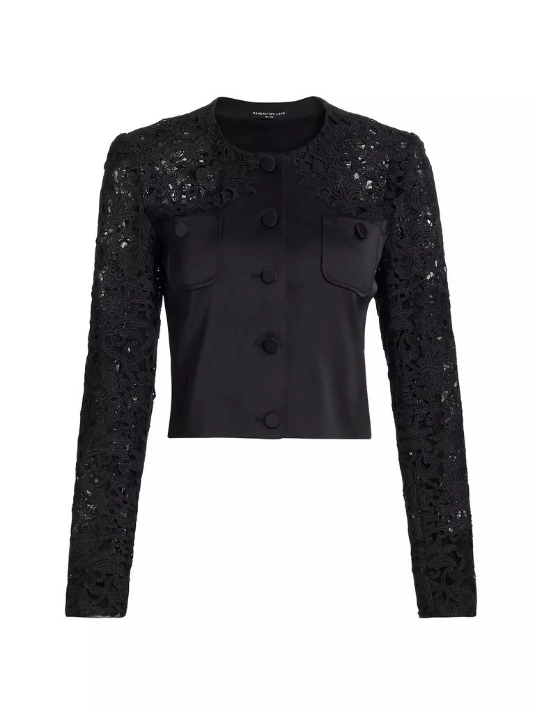 Generation Love Cortez Lace-Trimmed Satin Crop Jacket 1