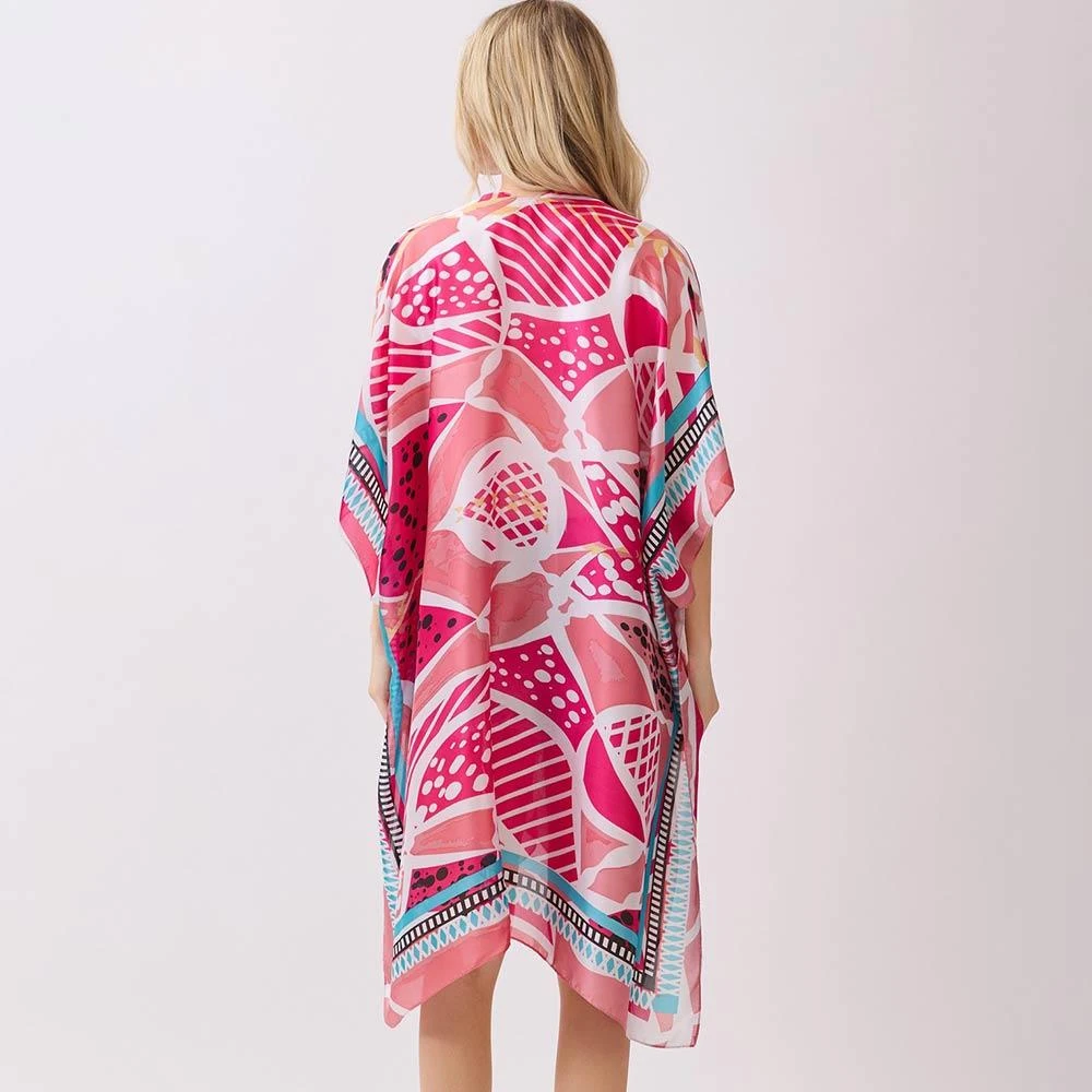 TRUEDAMES Abstract Botanical Print Silky Feel Kimono Poncho 3