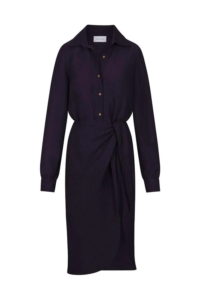 Anemos Women's L.a. Button Down Asymmetric Wrap Midi Dress In Navy 1