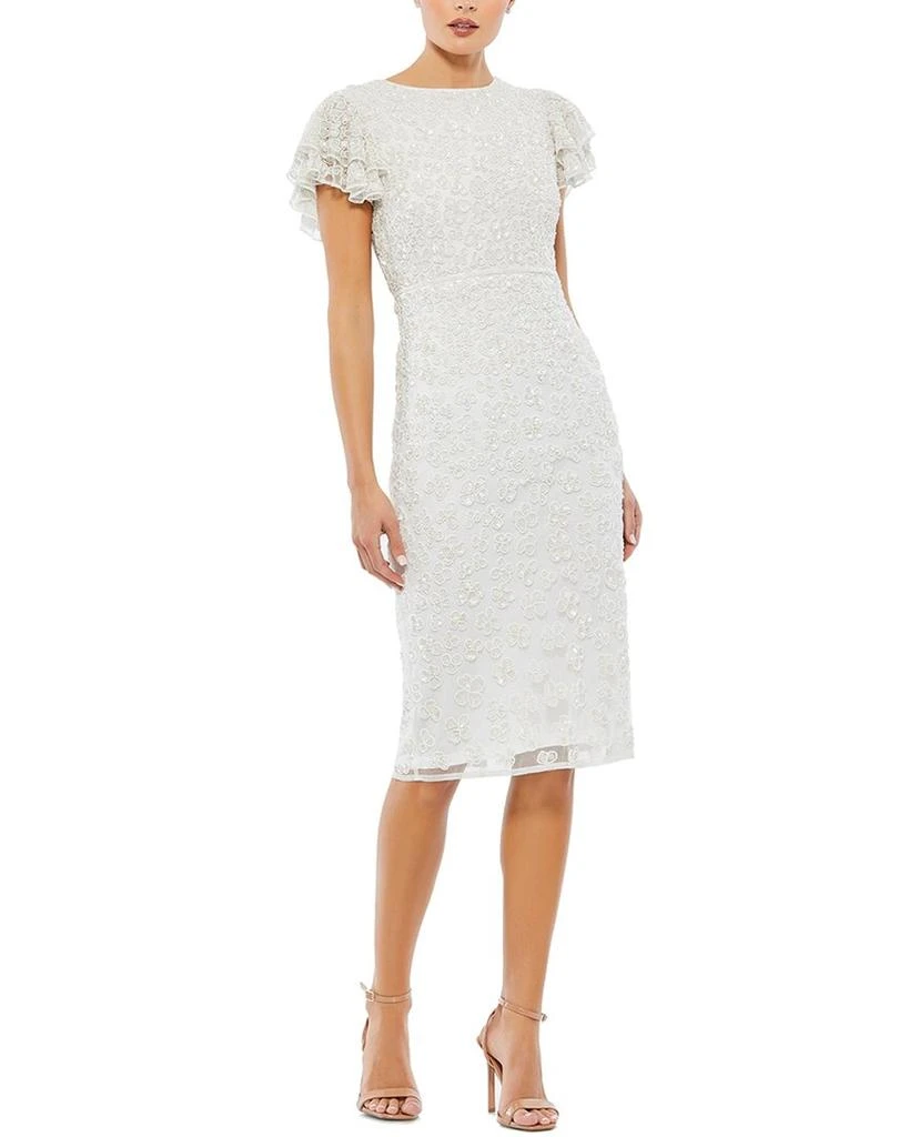cream midi wedding dress Elegant Cream-Colored Lace Midi Wedding Dress with Long Sleeve Cream / 0