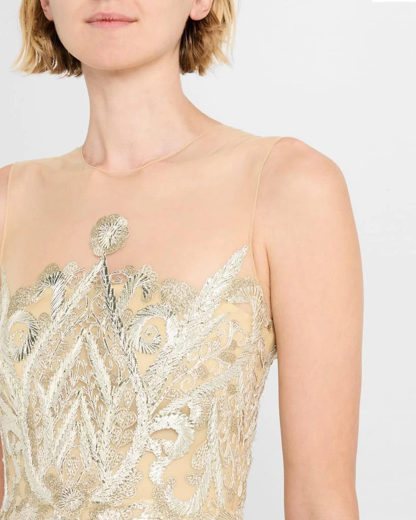 Naeem Khan Ribbon Embroidered Tea-Length Illusion Dress 5