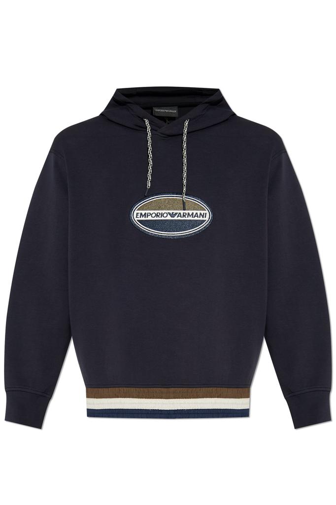 【EMPORIO ARMANI】 Men's Bulldog Embroidered Hoodie: ★ Navy Emporio Armani French Bulldog-Embroidered Hoodie - Hoodies
