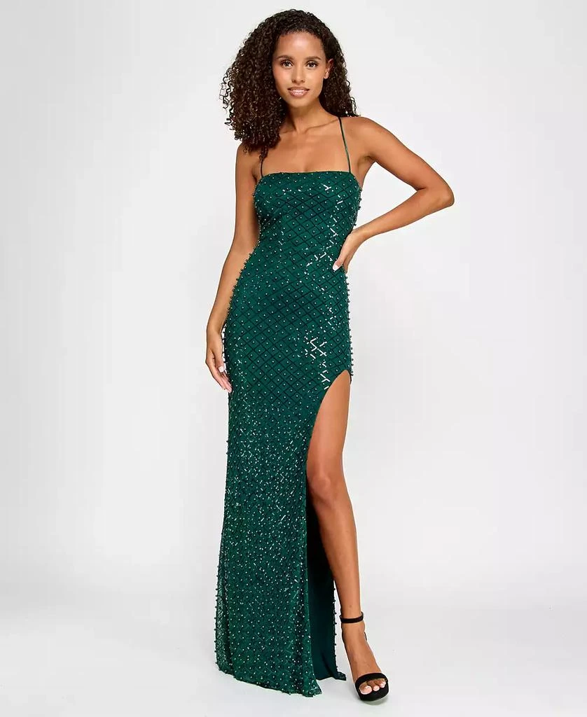 City Studios Juniors' Faux Pearl-Sequin Straight-Neck Gown, Created for Macy's 4