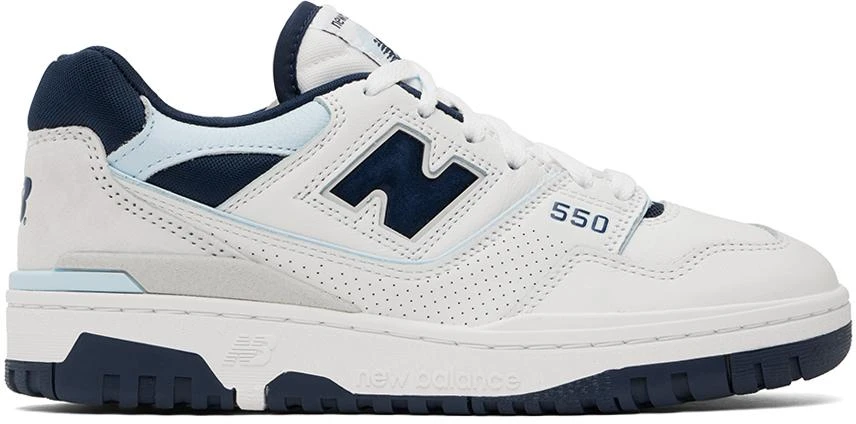 New Balance White & Navy 550 Sneakers 1