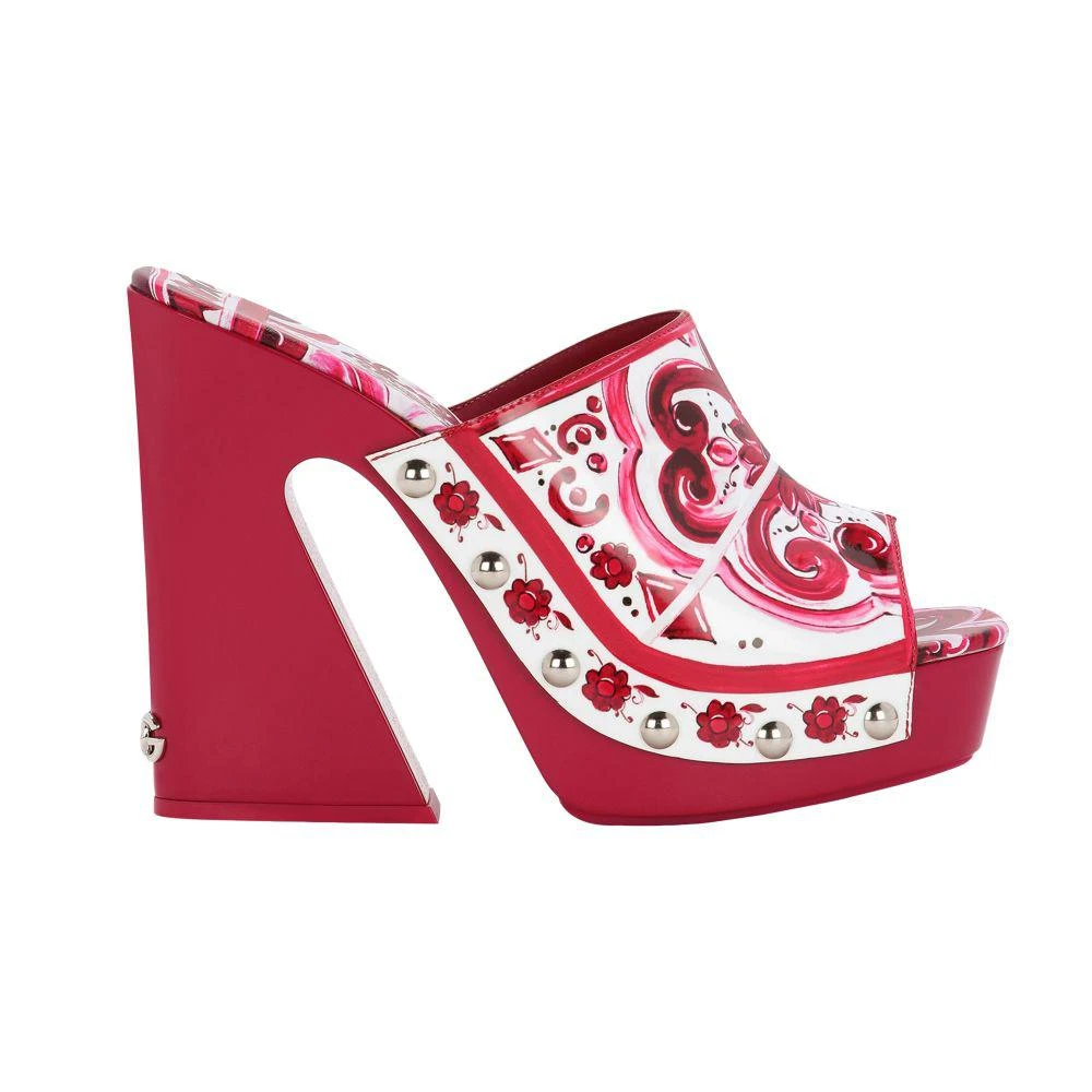Dolce & Gabbana Majolica-print polished calfskin clogs 6