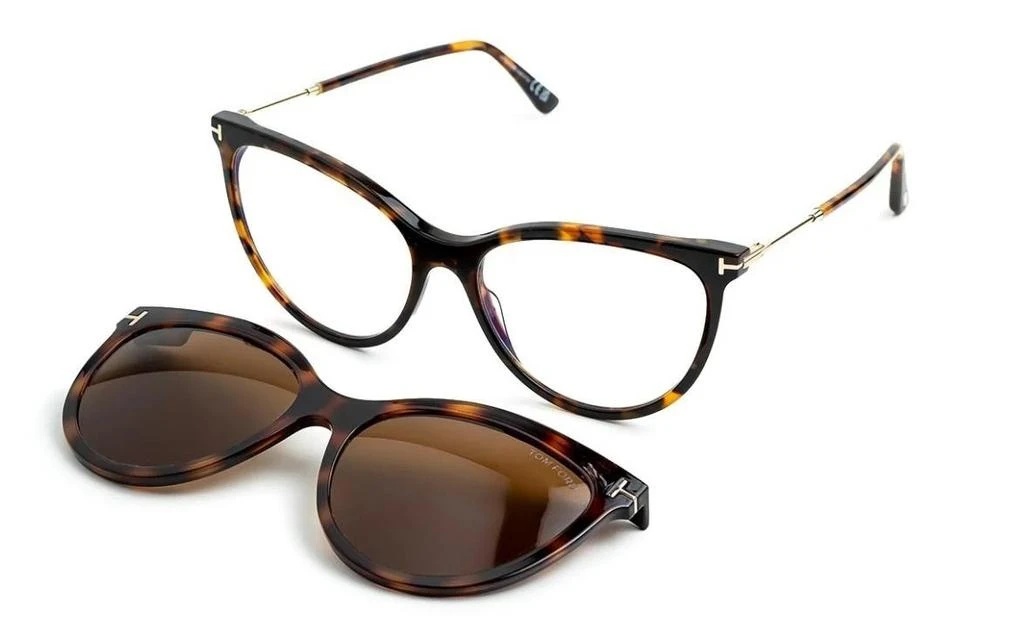 Tom Ford Blue Light Block with Brown Clip On Cat Eye Ladies Eyeglasses FT5994-B 052 56