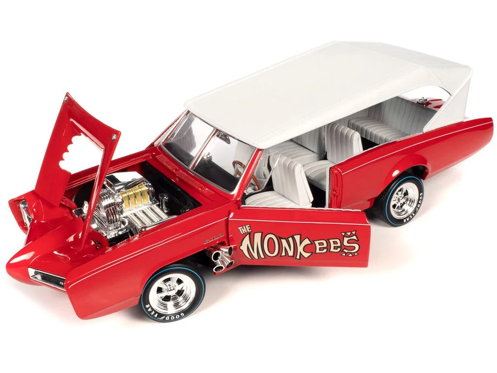 Autoworld Monkeemobile Red with White Top and Interior "The Monkees" with Four Monkees Figure Cutouts "Silver Screen Machines" Series 1/18 Diecast Model Car by Auto World 4