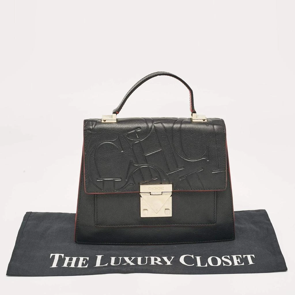 CH Carolina Herrera CH Carolina Herrera Black Embossed Leather Top Handle Bag 18