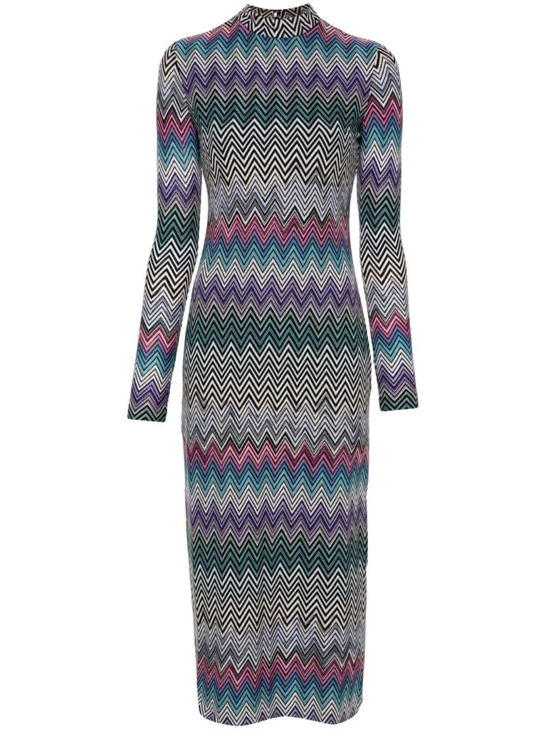 Missoni MISSONI - Zig Zag Motif Wool Midi Dress 1