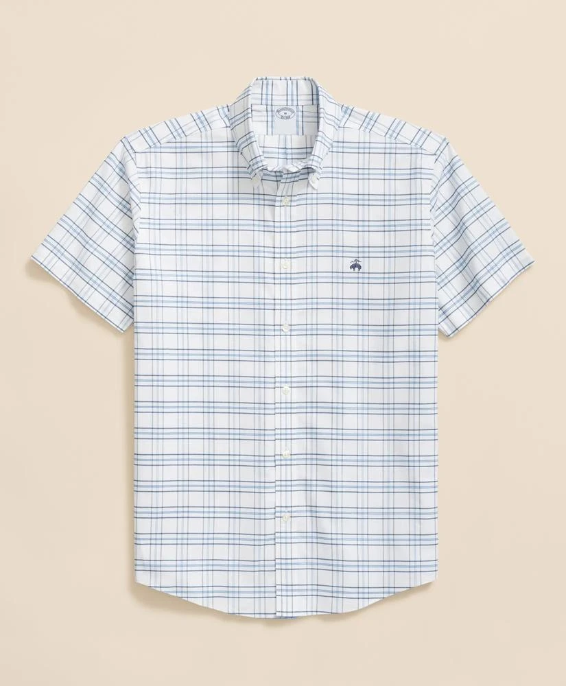 Brooks Brothers Stretch Cotton Non-Iron Oxford Polo Button-Down Collar, Grid Check Short-Sleeve Shirt 1