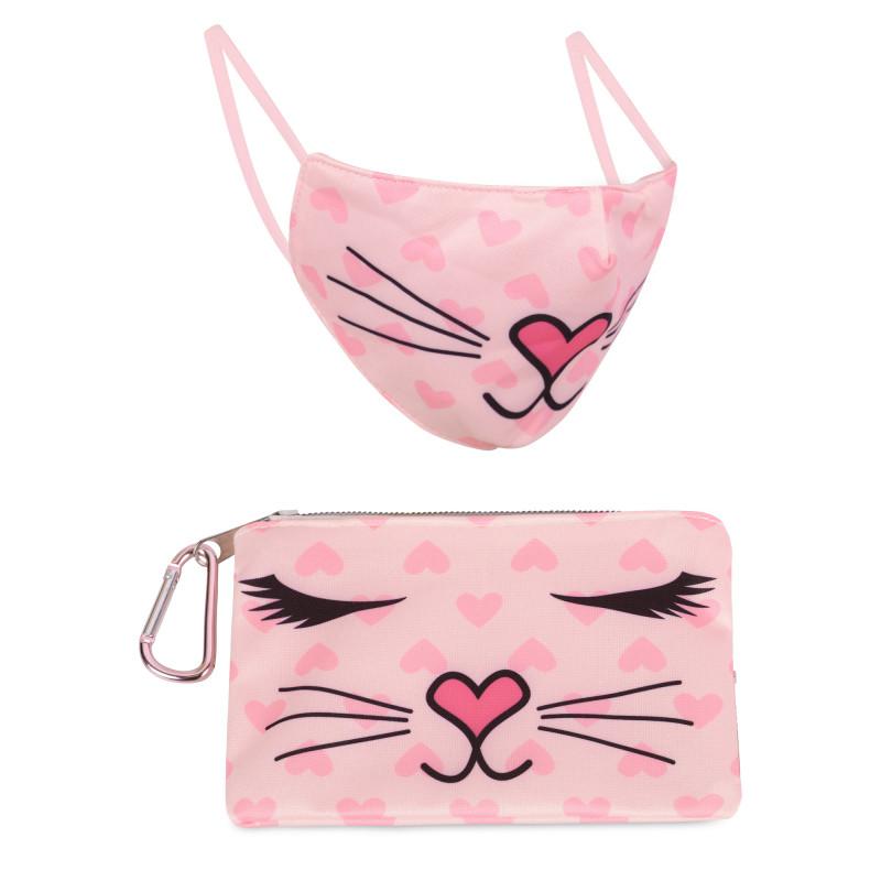 OMG! Accessories Kitten hearts face mask with bag in pink