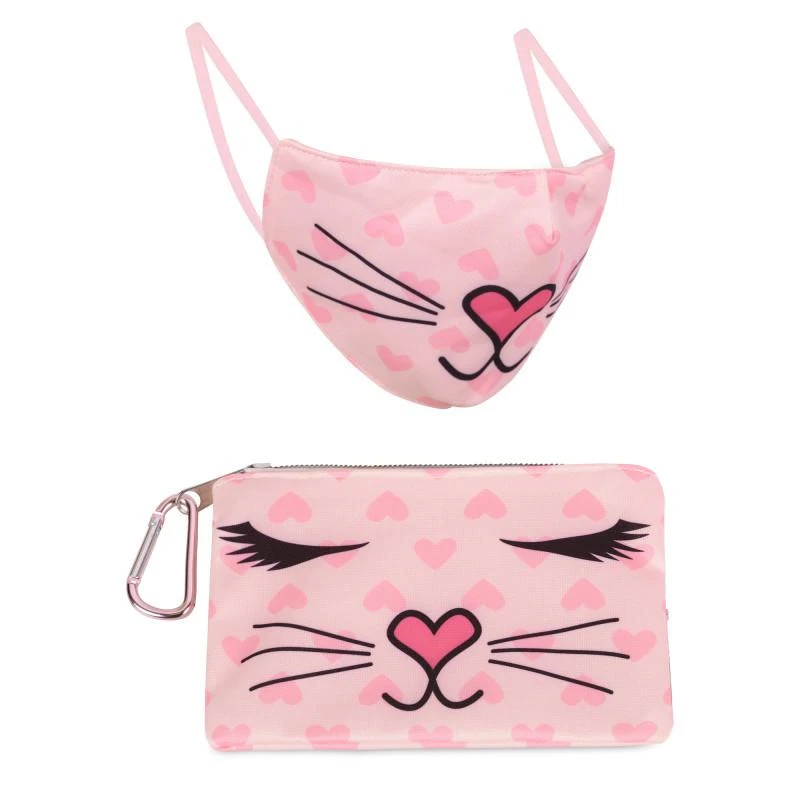 OMG! Accessories Kitten hearts face mask with bag in pink 1