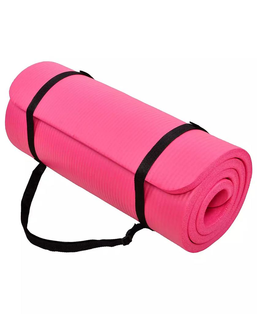 Signature Fitness 1" Extra Thick Exercise Fitness Yoga Mat w/ Carry Strap, Pink