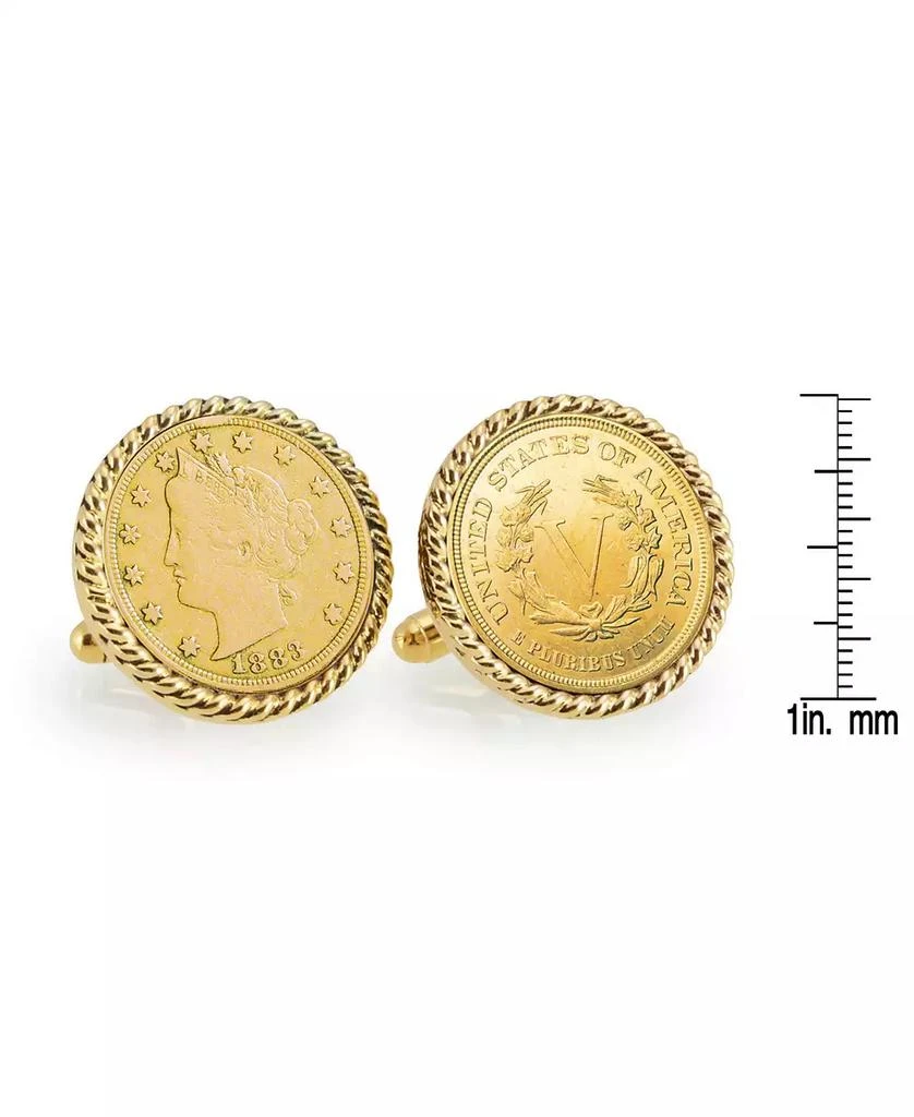 American Coin Treasures Gold-Layered 1883 First-Year-Of-Issue Liberty Nickel Rope Bezel Coin Cuff Links 2