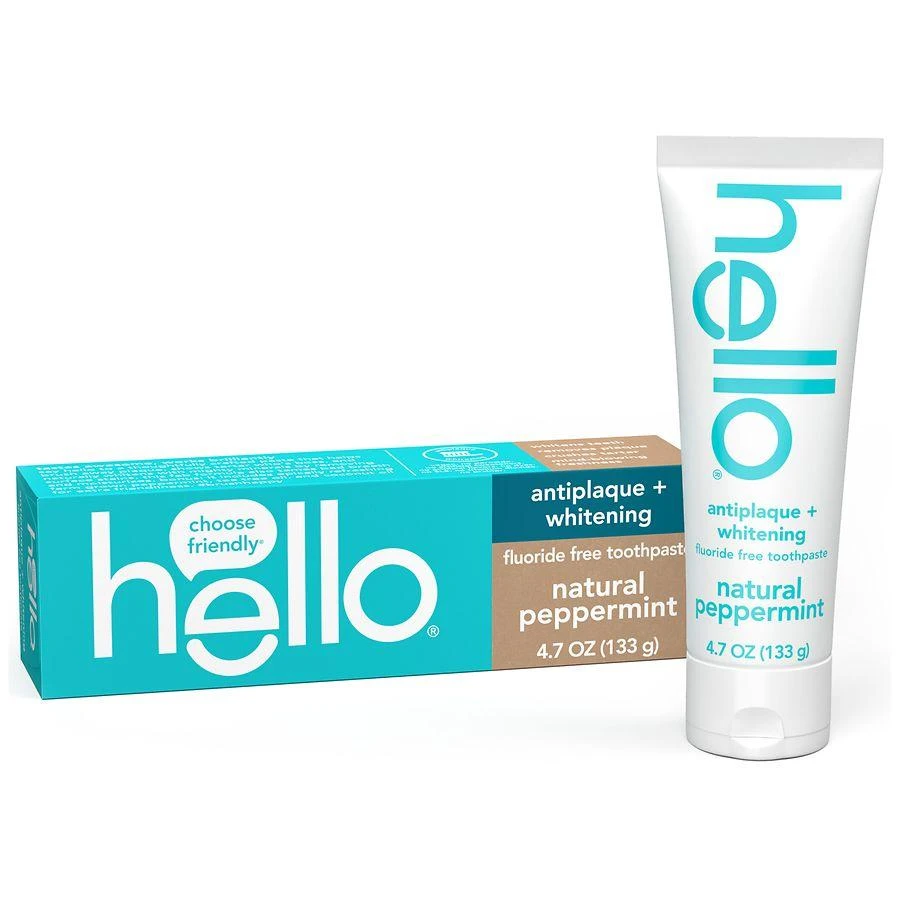 Hello Fluoride Free Toothpaste, Antiplaque + Whitening Natural Peppermint