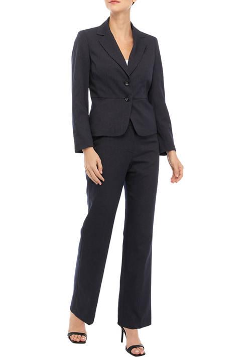 Le Suit Suit Womens Tonal Pinstripe Two Button Jacket And Pants Set