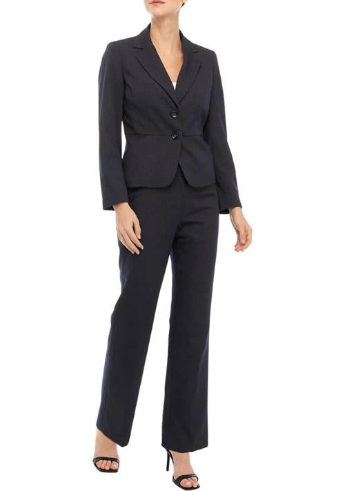 Le Suit Suit Womens Tonal Pinstripe Two Button Jacket And Pants Set 1