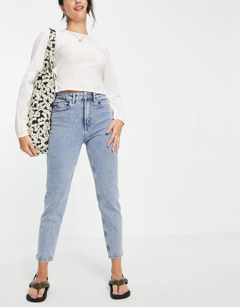 Stradivarius Stradivarius cotton slim mom jean with stretch in washed blue - LBLUE 4