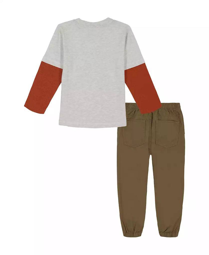 KIDS HEADQUARTERS Toddler and Little Boys, Twofer Car Tee Twill Joggers