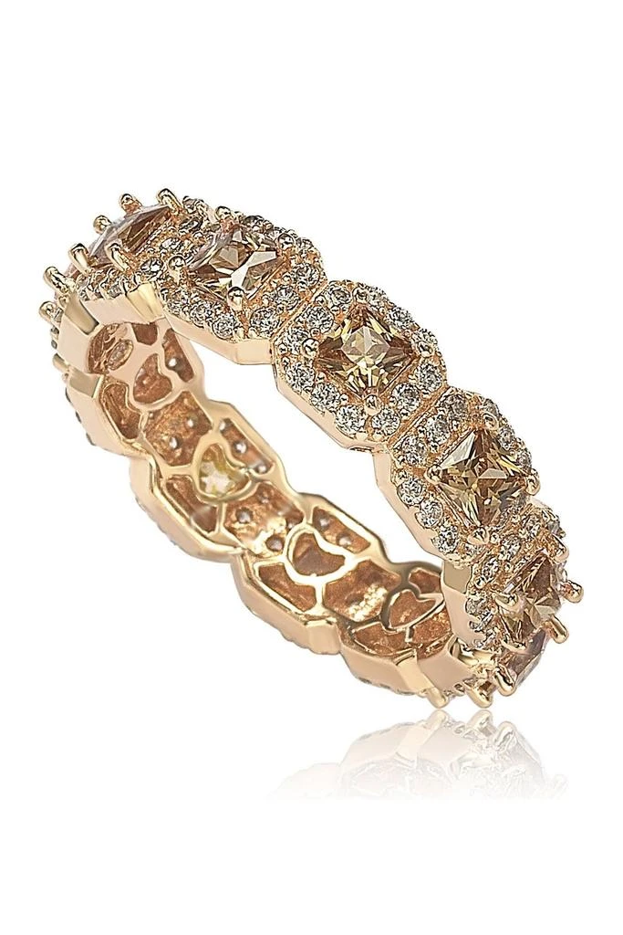 Suzy Levian 14K Rose Gold Plated Sterling Silver Asscher Cut Brown & White Cubic Zirconia Band Ring 3