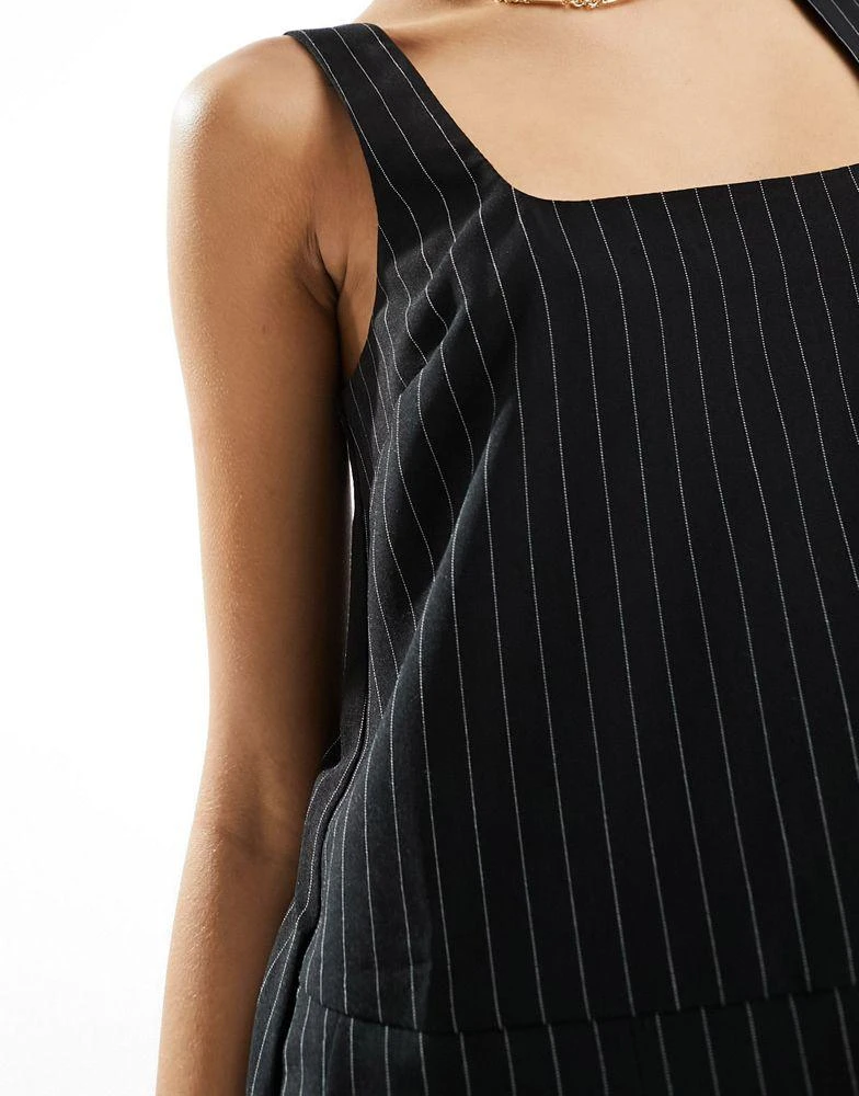 ASOS ASOS DESIGN square neck pinafore playsuit in black pinstripe 3