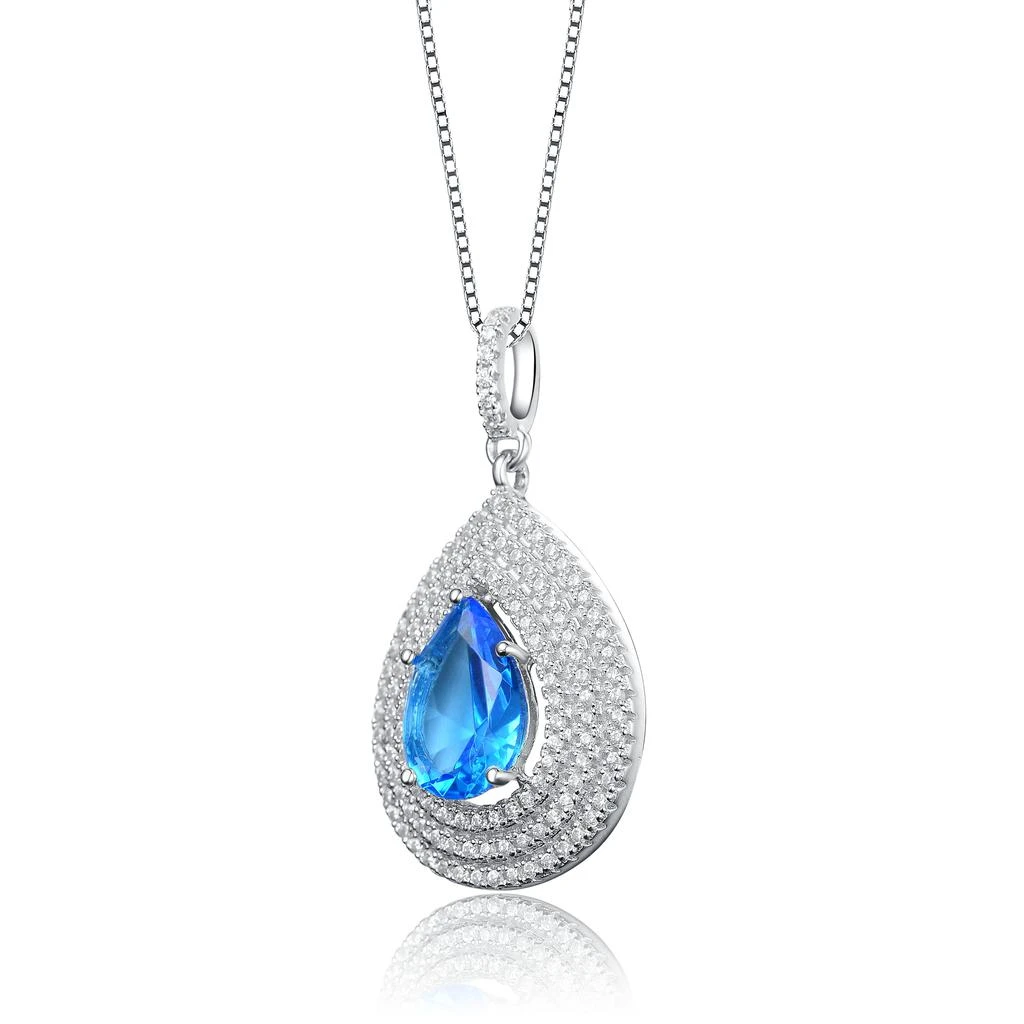 Genevive Sterling Silver Light Blue Oval Teardrop White Cubic Zirconia Pendant 2