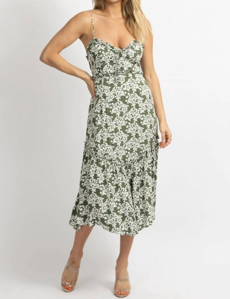 slim fit dress slacks Forest Green Floral Cotton Printed A-Line Dress with Tie-Up Waist main image 1