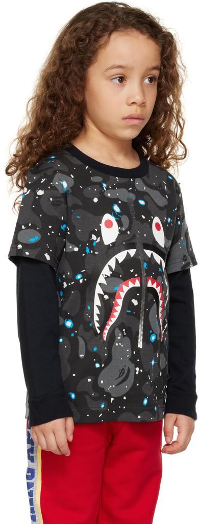 Bape Kids Black Space Camo Shark Long Sleeve T-Shirt