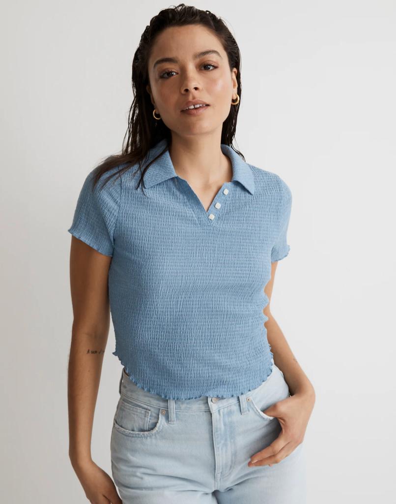 Madewell Crinkle Polo Crop Tee
