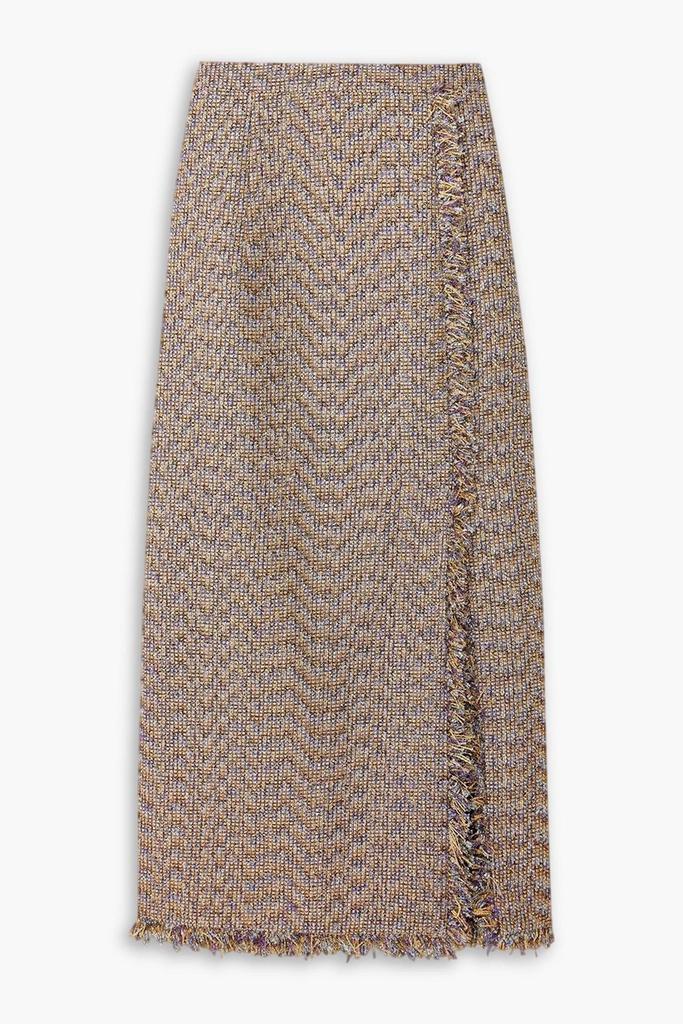 Huishan Zhang Gia wrap-effect fringed metallic tweed midi skirt