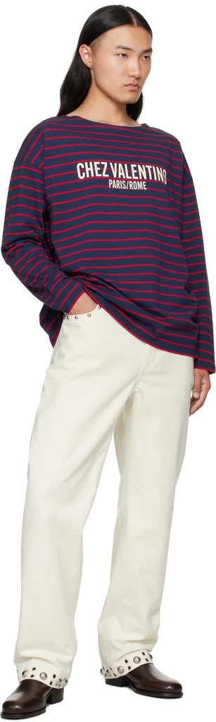 Valentino Red 
Navy 
Chez Valentino
 Print Long-Sleeved Cotton T-shirt 4