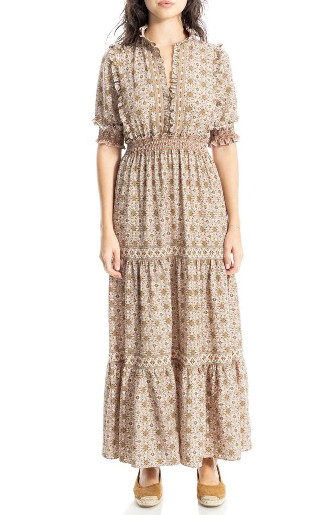 Max Studio Floral Short Sleeve Tiered Maxi Dress 6