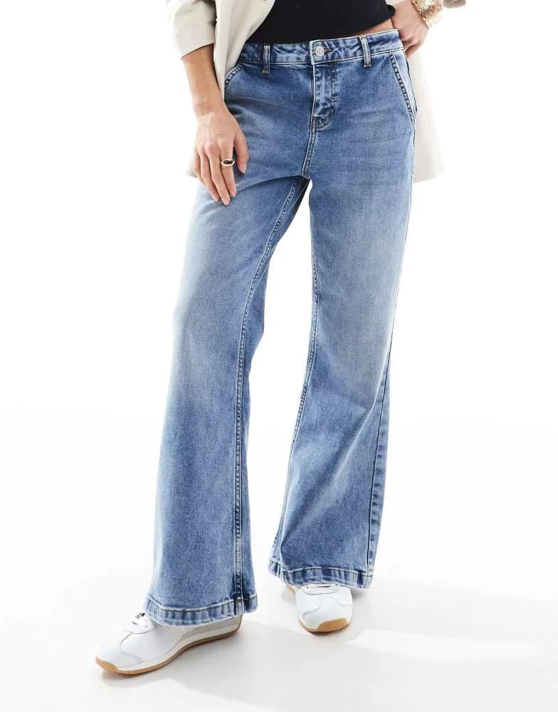 Miss Selfridge Miss Selfridge Petite  flare wide leg jean in mid blue 2