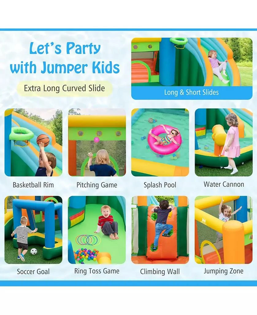 Slickblue Inflatable Water Slide with Dual Slides and Splash Pool Bounce House with 735W Blower 8