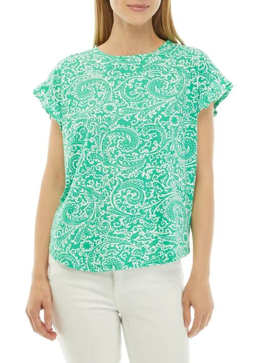 Crown & Ivy™ Ivy Womens Ruffle Printed T Shirt 1