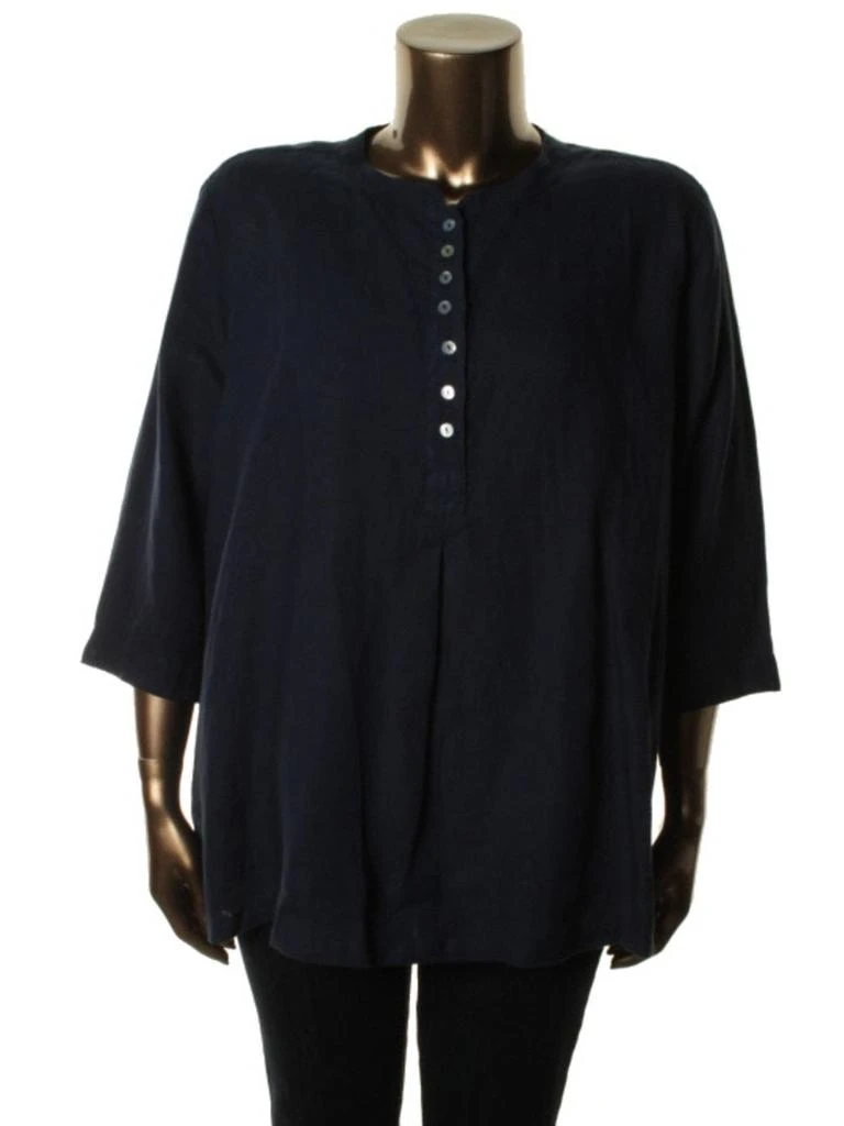 Allen Allen Plus Womens Linen Henley Pullover Top 3