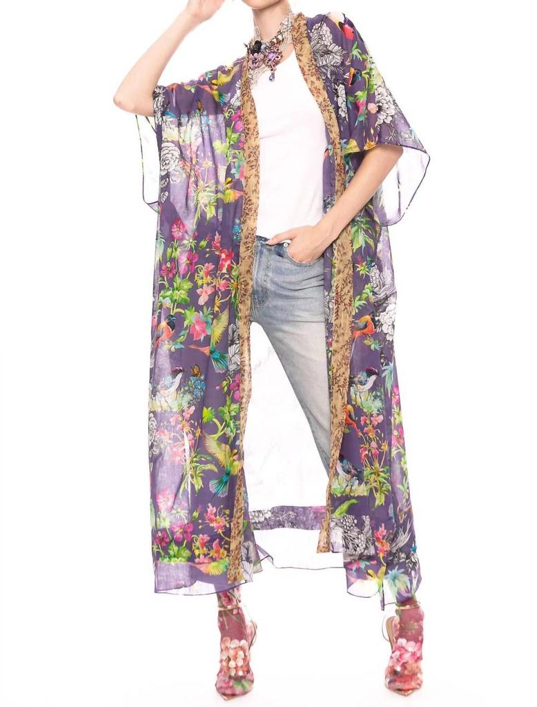 Aratta Dreaming Of Paradise Kimono In Vintage Lilac Bird Floral