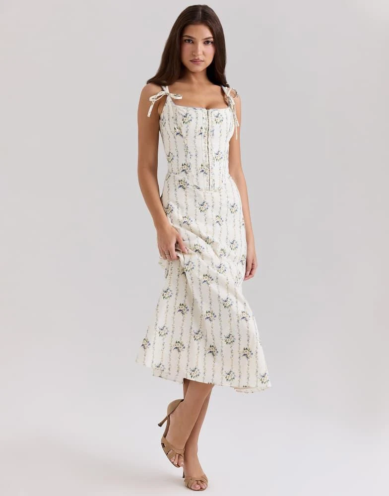 House of CB House of CB Dionne stretch cotton midi dress in cream daisy print