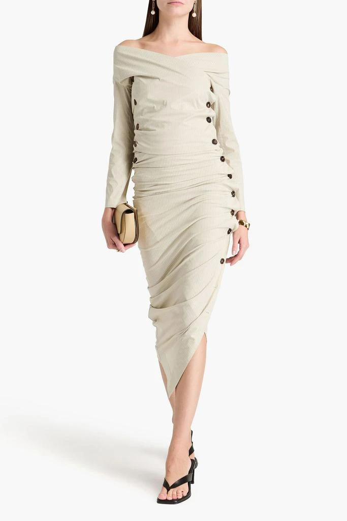 PHILOSOPHY di LORENZO SERAFINI Ruched striped crepe midi wrap skirt 2