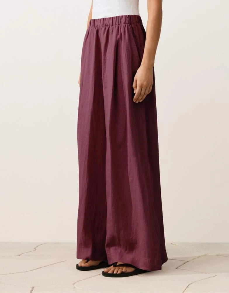 OYSHO OYSHO 100% linen wide leg trousers in purple 2