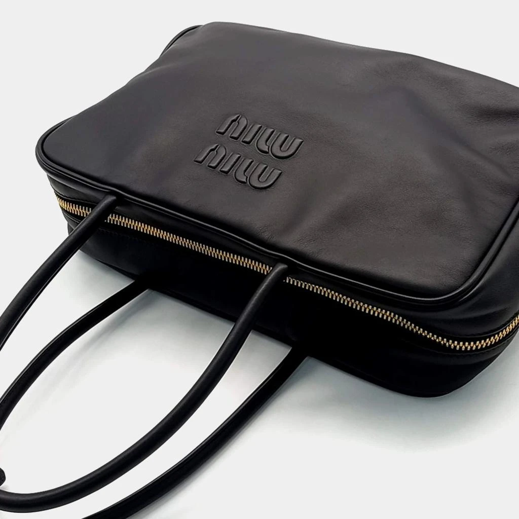 Miu Miu Miu Miu Black Leather  Embossed Logo Bowling Bag 3