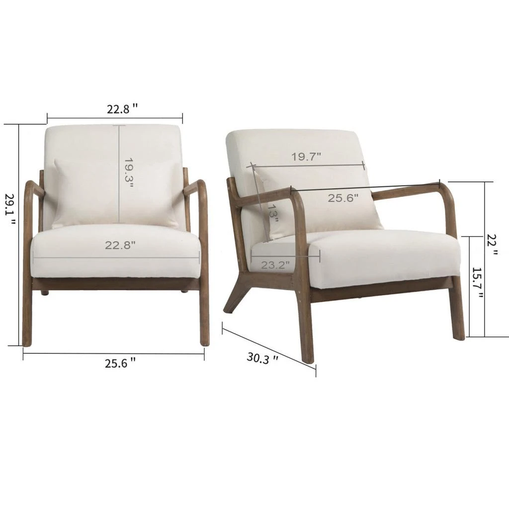 Streamdale Furniture Streamdale Mid Century Modern Accent Chair with Wood Frame and Waist Cushion 5