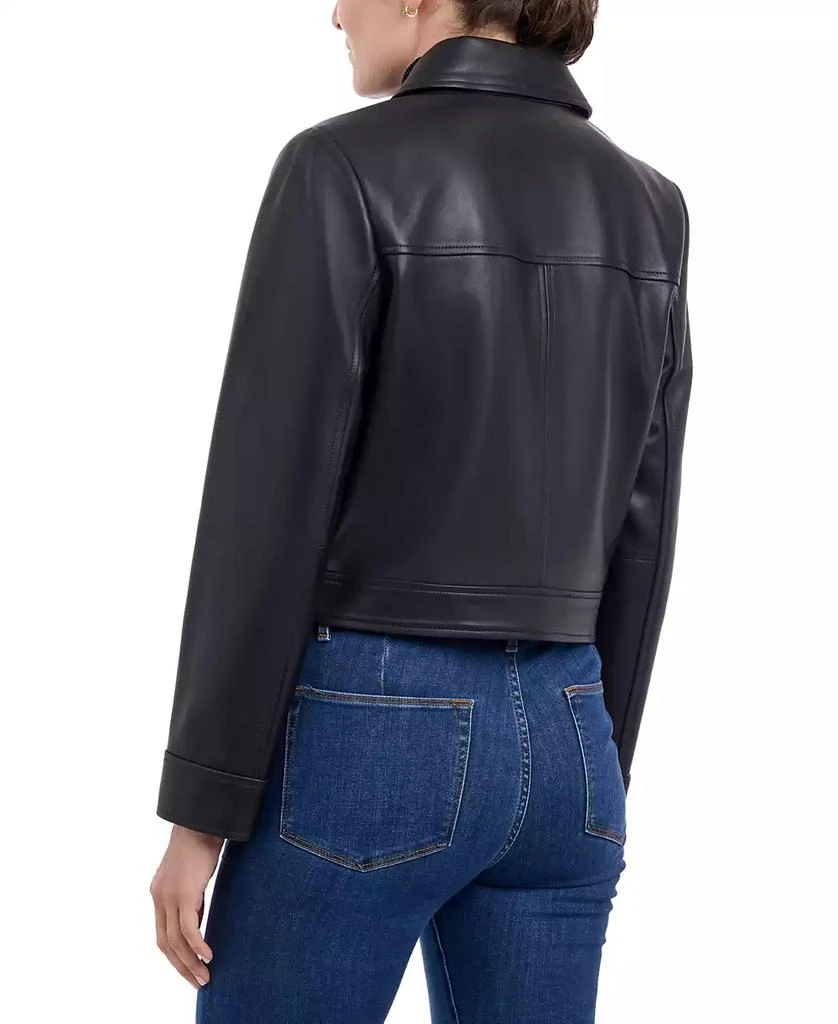 Michael Kors Petite Zip-Front Leather Coat 2