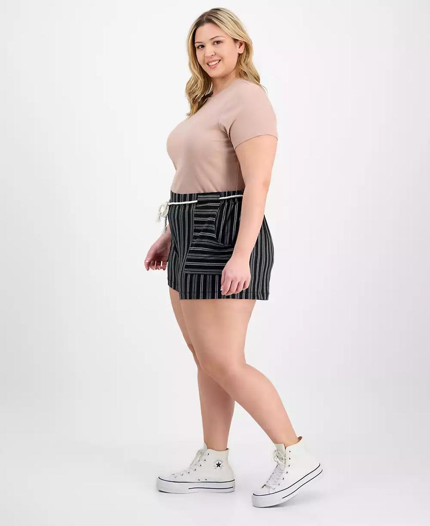 Derek Heart Trendy Plus Size Striped Rope-Belt Shorts