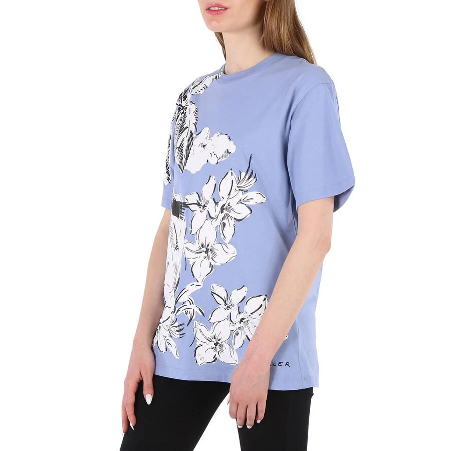 Moncler Light Blue Floral Print Cotton Crew Neck T-Shirt 3