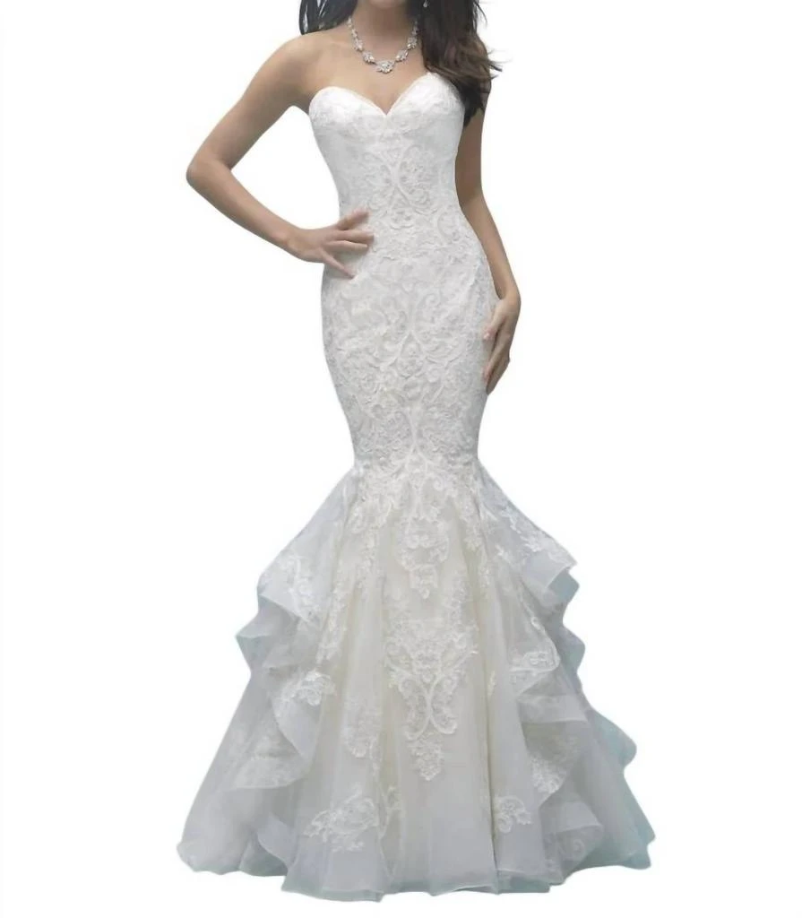 Shop Allure Bridals - Strapless Ruffled Lace Mermaid Wedding Gown on Sale  at BeyondStyle  Get 71% Off Allure Bridals - Strapless Ruffled Lace Mermaid  Wedding Gown with Limited-Time Flash Deals, Exclusive